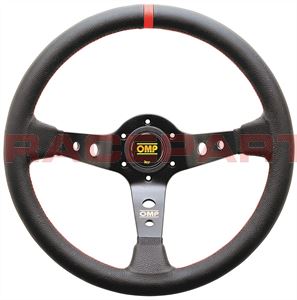 OMP Corsica Liscio Steering Wheel (Black Spokes, Red Stitching)